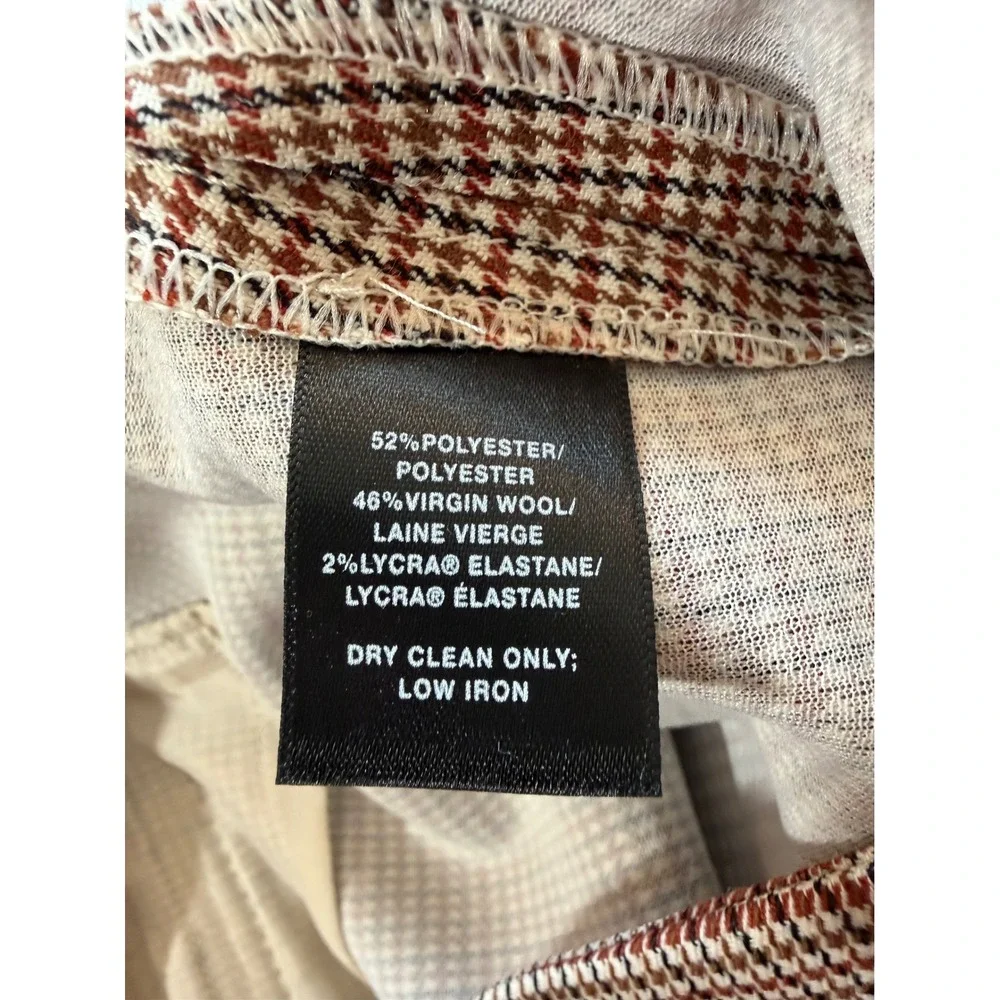 Houndstooth Wool Blend Pants Lafayette 148‎ New York Manhattan Brown Tan Size 14